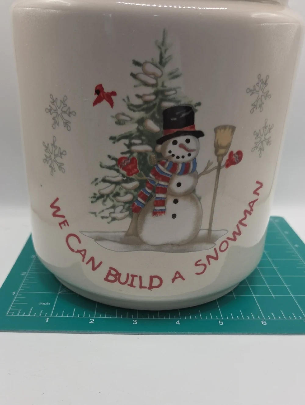 We Can Build A Snowman Cookie Jar. Stoneware Vintage